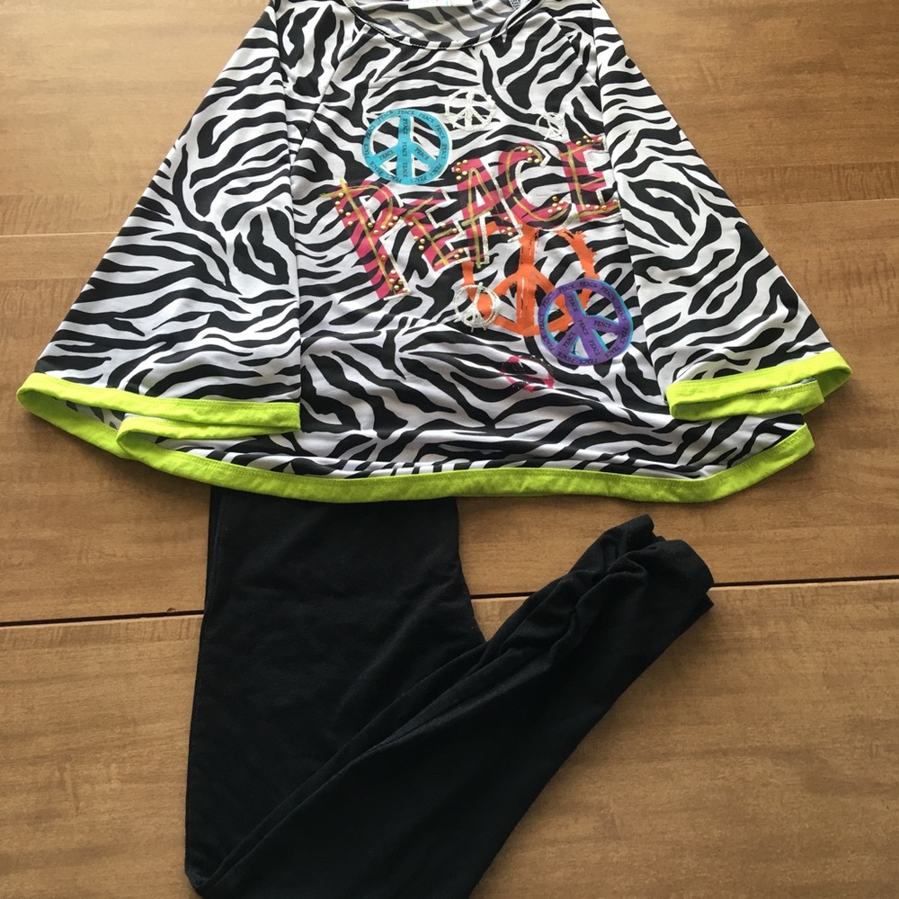 Girl's leggings & PEACE blouse set - size 10/12